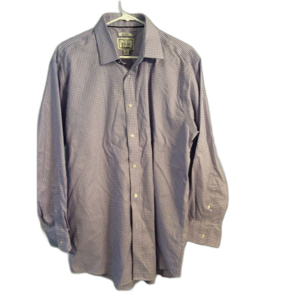 Jos A Bank 1905 Non Iron tailored Fit Button Down Shirt Purple White Check 17-33 - Picture 1 of 4